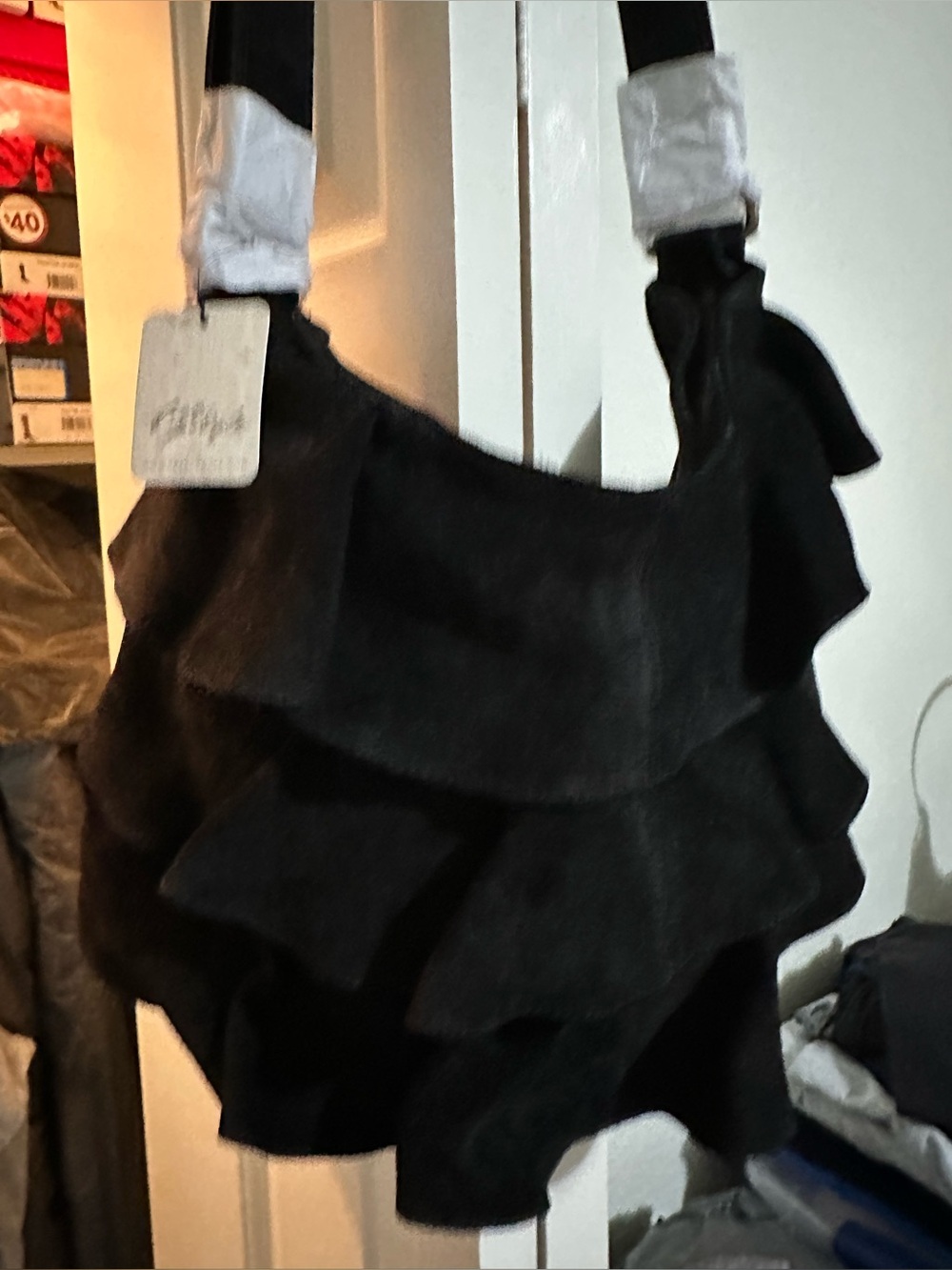 Black Ruffle Shoulder Bag - Women